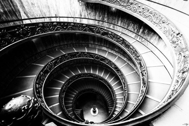 black and white spiral staircase