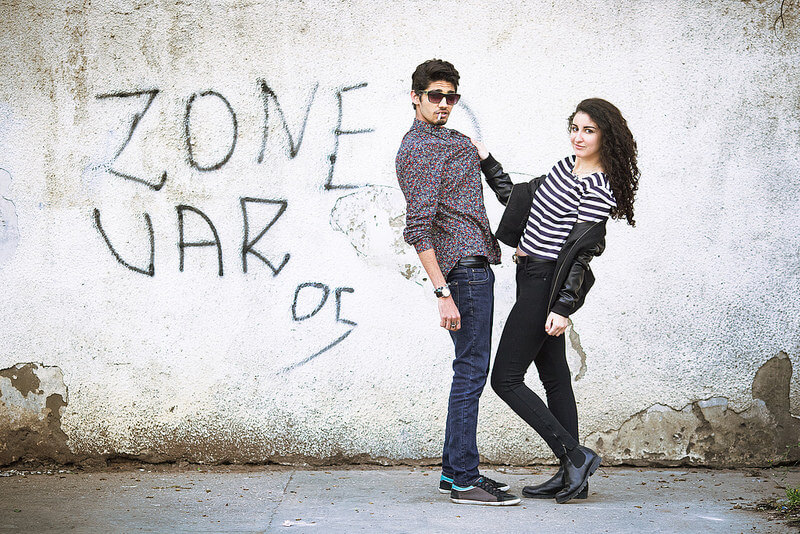 couple portrait with graffiti