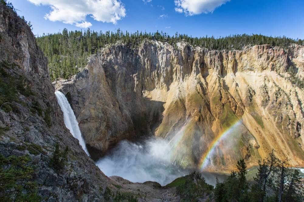 Yellowstone National Park - Double rainbow at the Lower Falls of the Yellowstone River