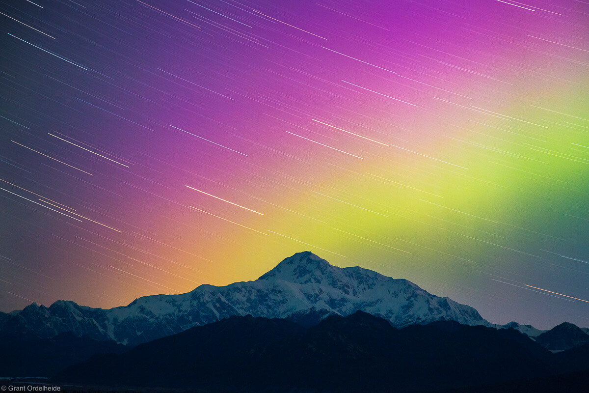 Aurora Borealis over Alaska's Denali, the highest peak in North America.