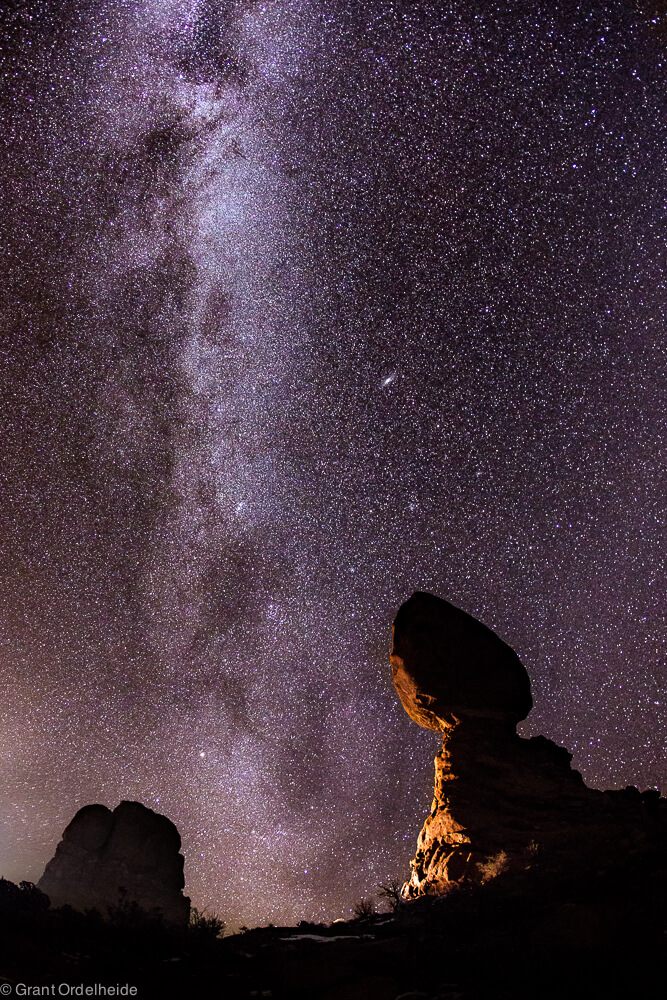 The milky way over Balanced Rock in Utah's Arches National Park.