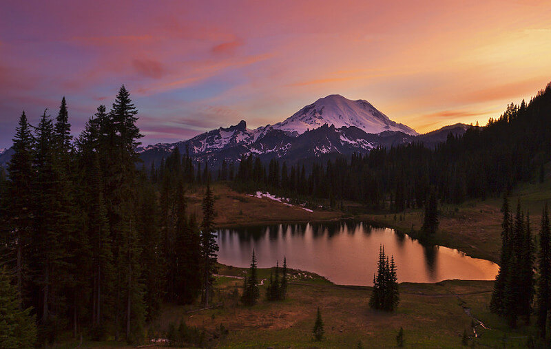 Tipsoo Lake at Sunset Mt Rainier NP, WA