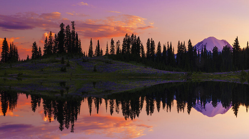 Tipsoo Lake at Sunset, Mt Rainier NP, WA