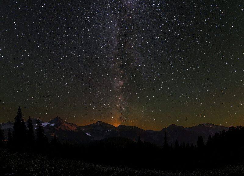 Milky Way over Tatoosh Range Mt Rainier NP at Night