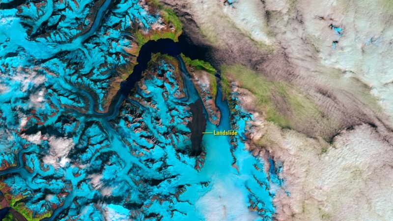 Landslide in Glacier Bay National Park and Preserve, Alaska after