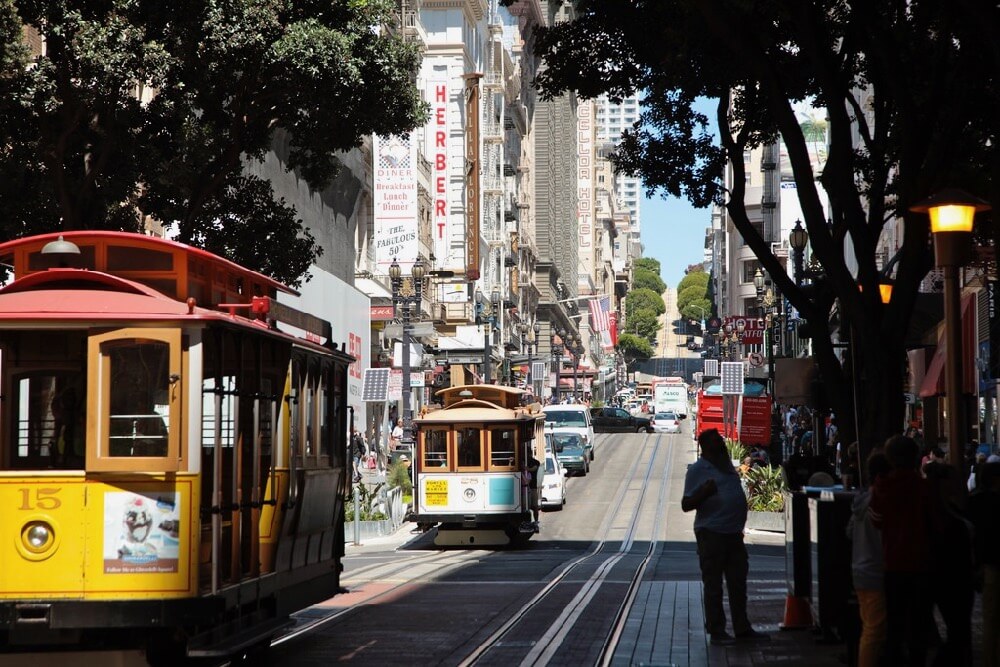 torbakhopper - down on powell street in the summer : cable cars, san francisco