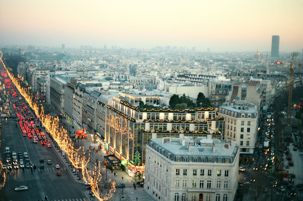 View of Champs Elysees from the Arc de Triomphe / Christmas in Paris 1996