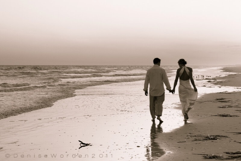 bride and groom beach