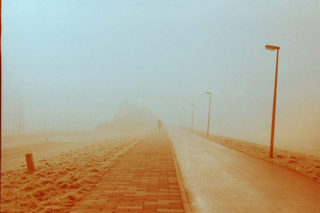 Disappearing into a red scaled mist