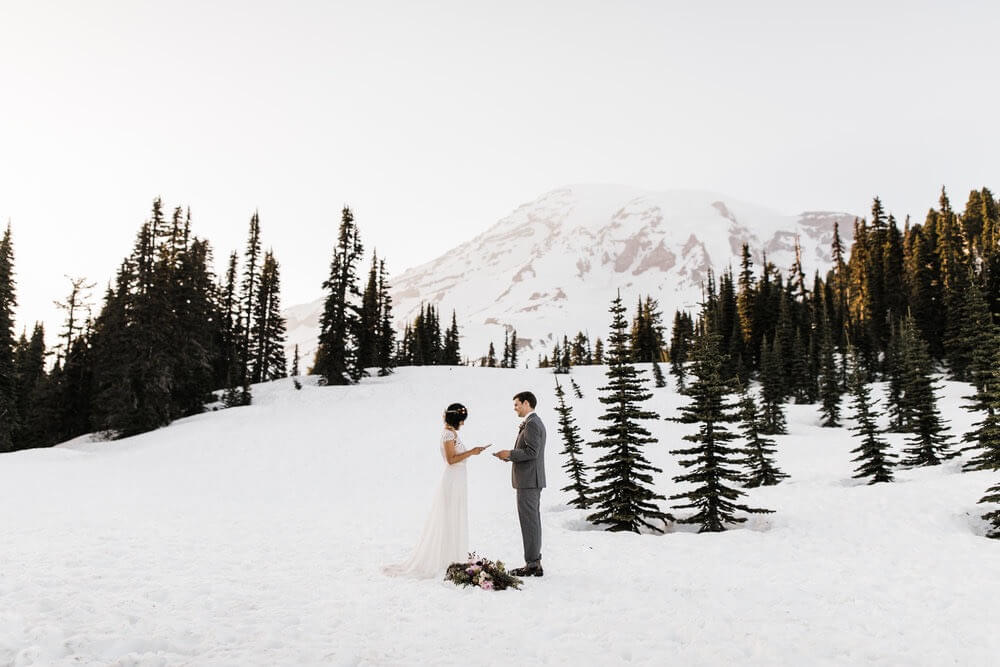 Hearnes Elopement Photography - Mount Rainier National Park Wedding Snowy