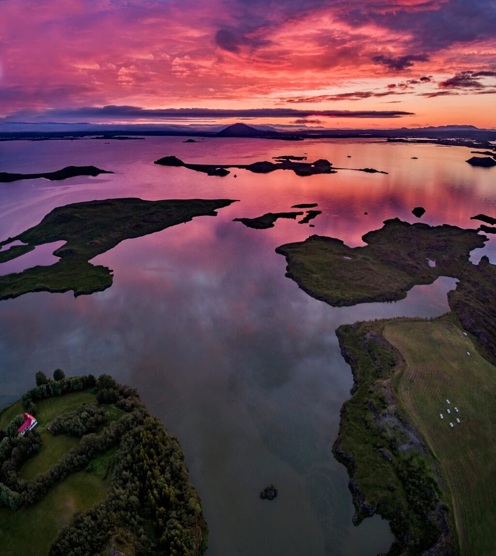 Ragnar TH Sigurdsson - Midnight sun, Midsummer colourful skies over Lake Myvatn, Mt. Vindbelgur Northern Iceland