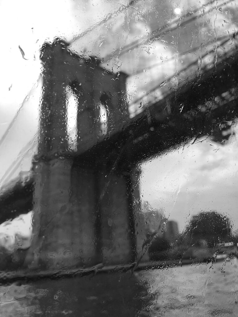 Pat Bianculli - Brooklyn Bridge as seen through a rain-soaked window on the NYC Ferry